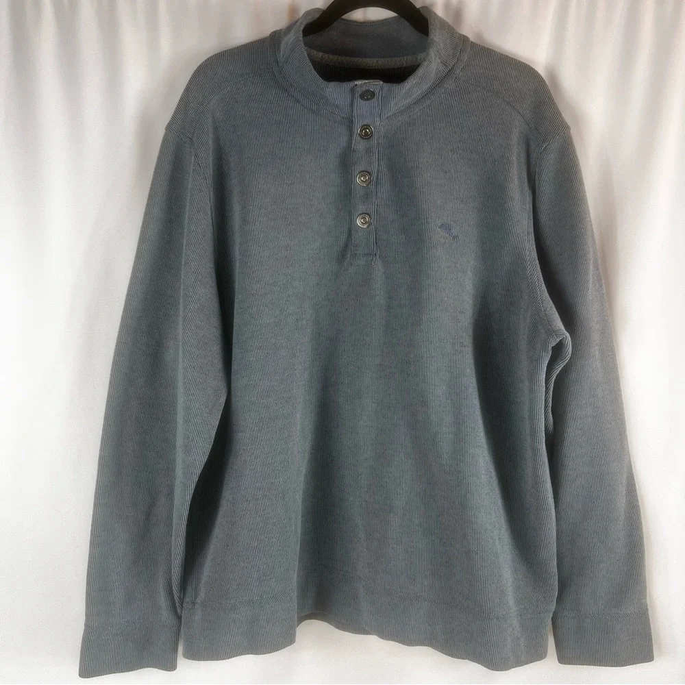 Tommy Bahama Men's Mock Neck 1/4 Snap Pullover. Size:XL  Blue/gray
